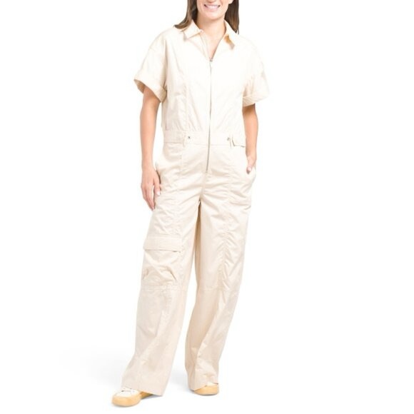 ZARA Cotton Zip Up Cargo Jumpsuit - Wide Leg Relaxed Fit Jumpsuit - Size XS NWT! - Picture 2 of 3